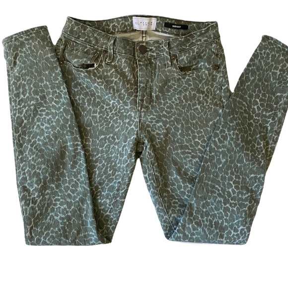 Parker Smith Skinny Olive green Teal Animal Print Cotton Blend Jean - Picture 1 of 9